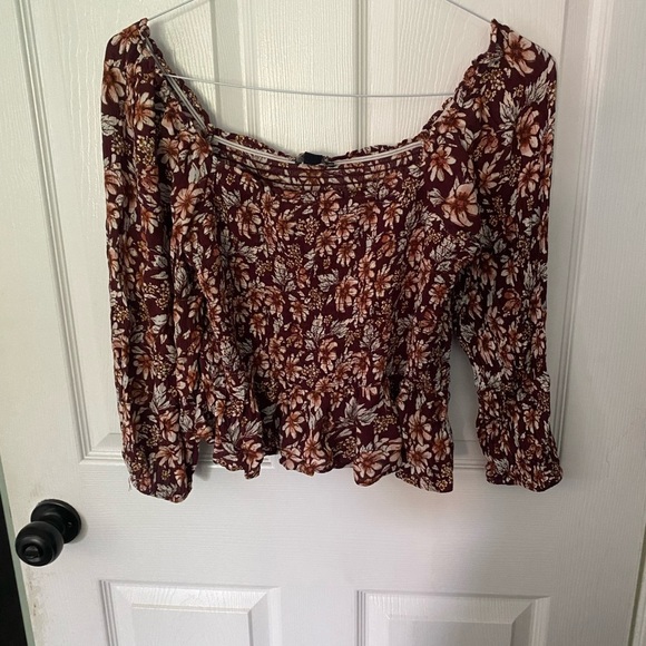 American Eagle Outfitters Brown and Orange Smocked Crop Blouse - Picture 5 of 5
